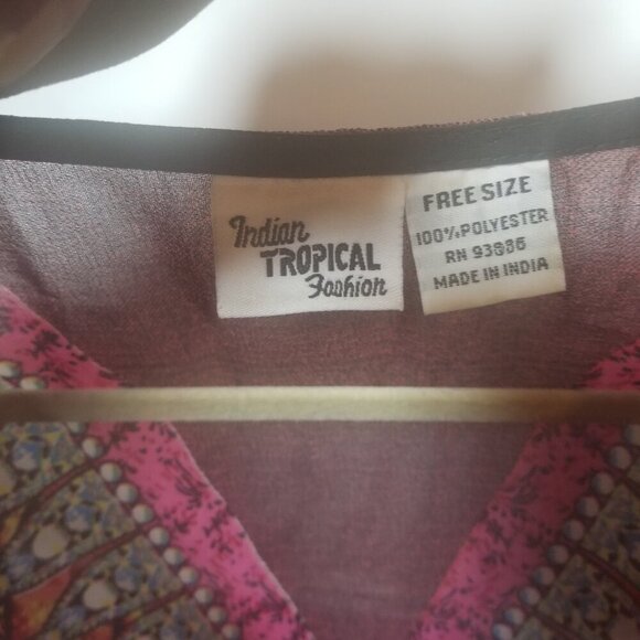 Tropical Print Women's Kaftan/ Sequin Accent Beach Cover-up One Szie - Picture 3 of 5